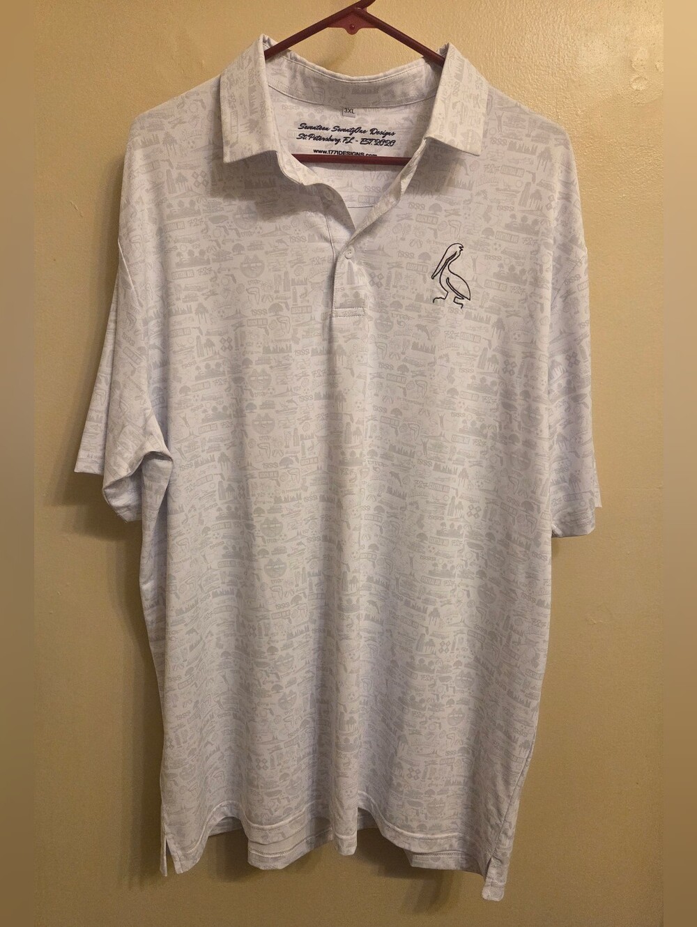1771 Designs Micro Print Beachy Golf Casual Polo Shirt XL Preppy Country Club